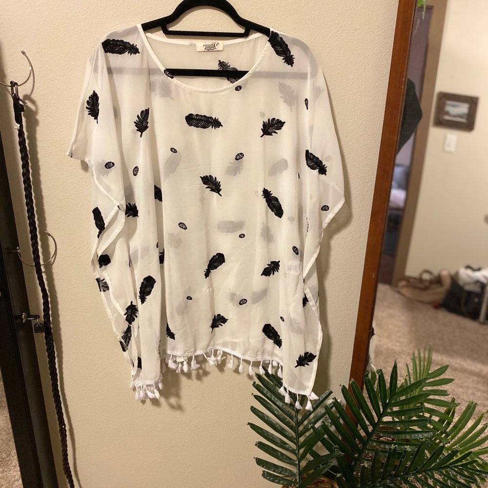 Black and White Feather Poncho